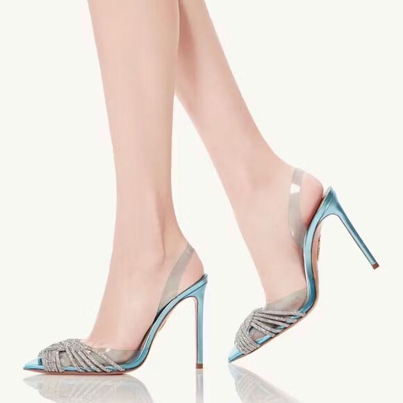 Aquazzura Gatsby Crystal-Embellished Slingback pumps size 38 - Picture 2 of 15